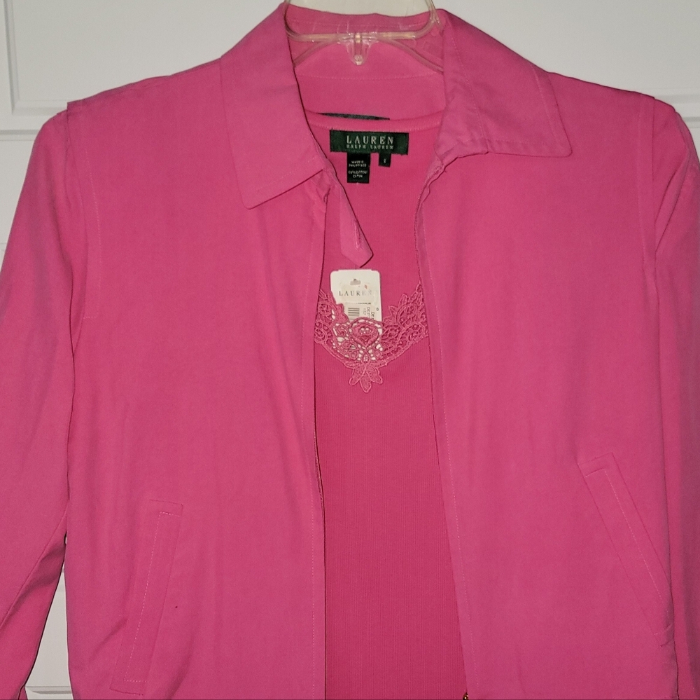 Like New Lauren Ralph Lauren 100% Silk Pink Jacket Small Lightweight - Picture 10 of 16